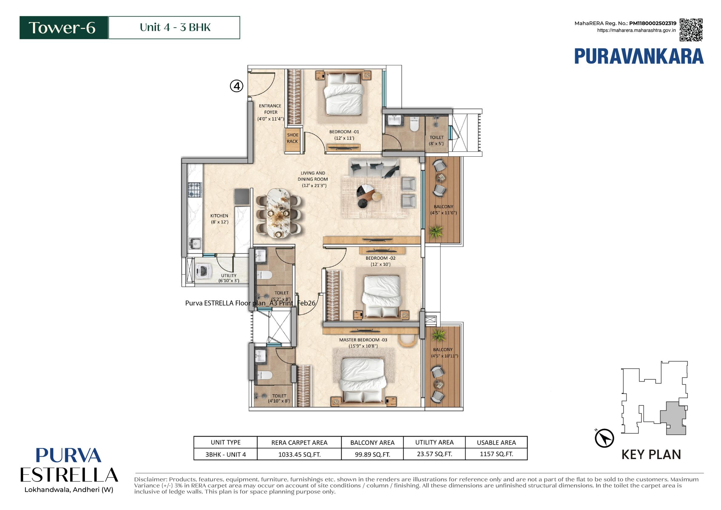 3 BHK Floor Plan Variant 2
